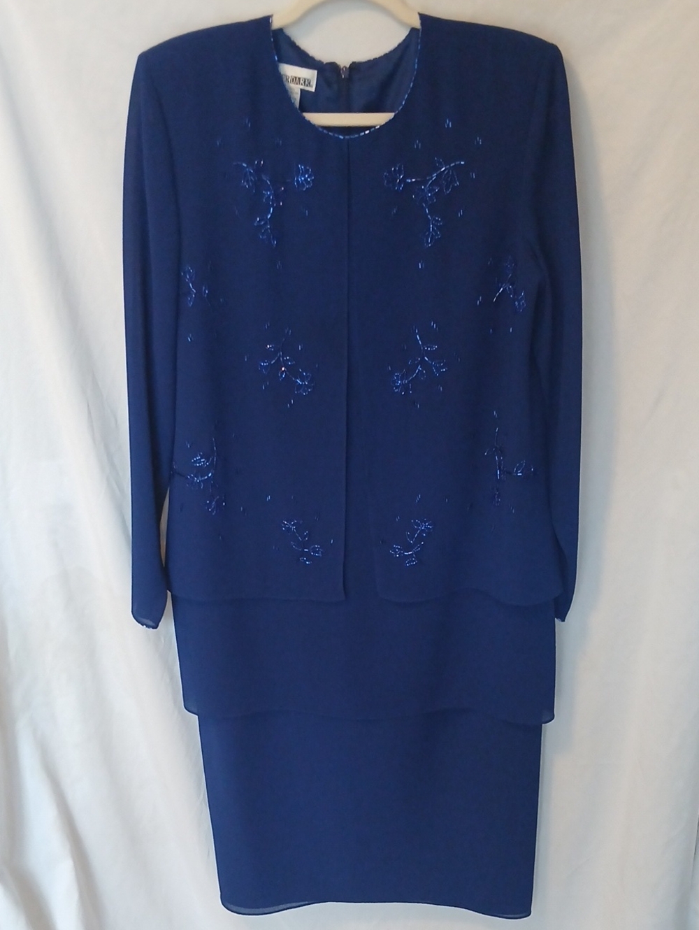 Elegant Navy Blue Suit Dress with Sequin Detail - Classic Women's Dress